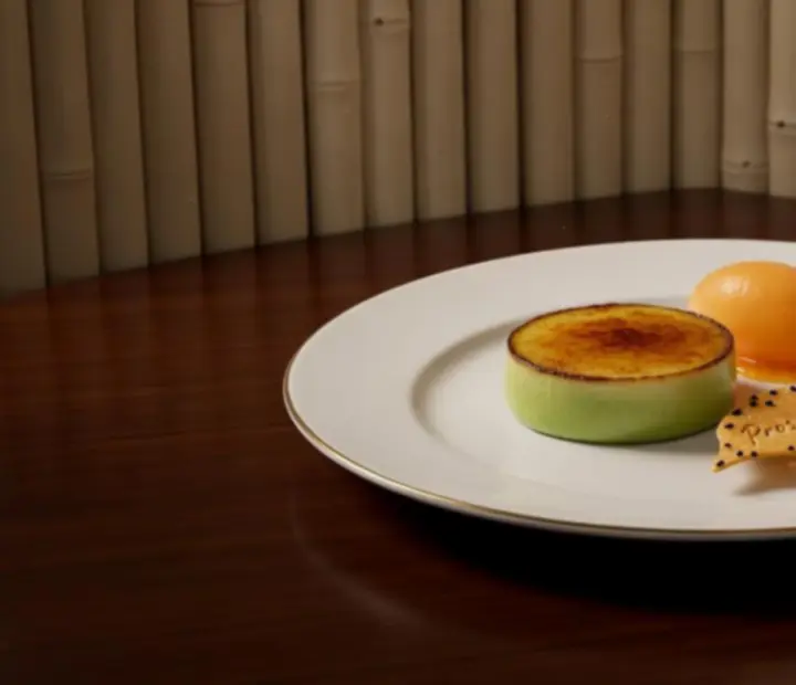 Artful Asian-inspired desserts arranged on fine ceramic plates