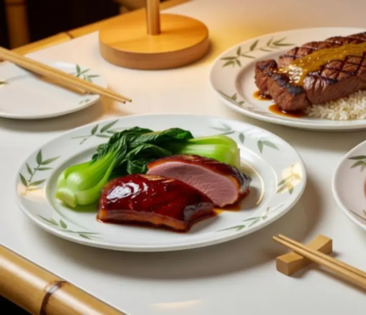 Selection of Lantern & Luck's fusion main courses arranged family-style