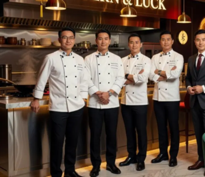 Lantern & Luck chefs plating dishes and hosts preparing the poker lounge